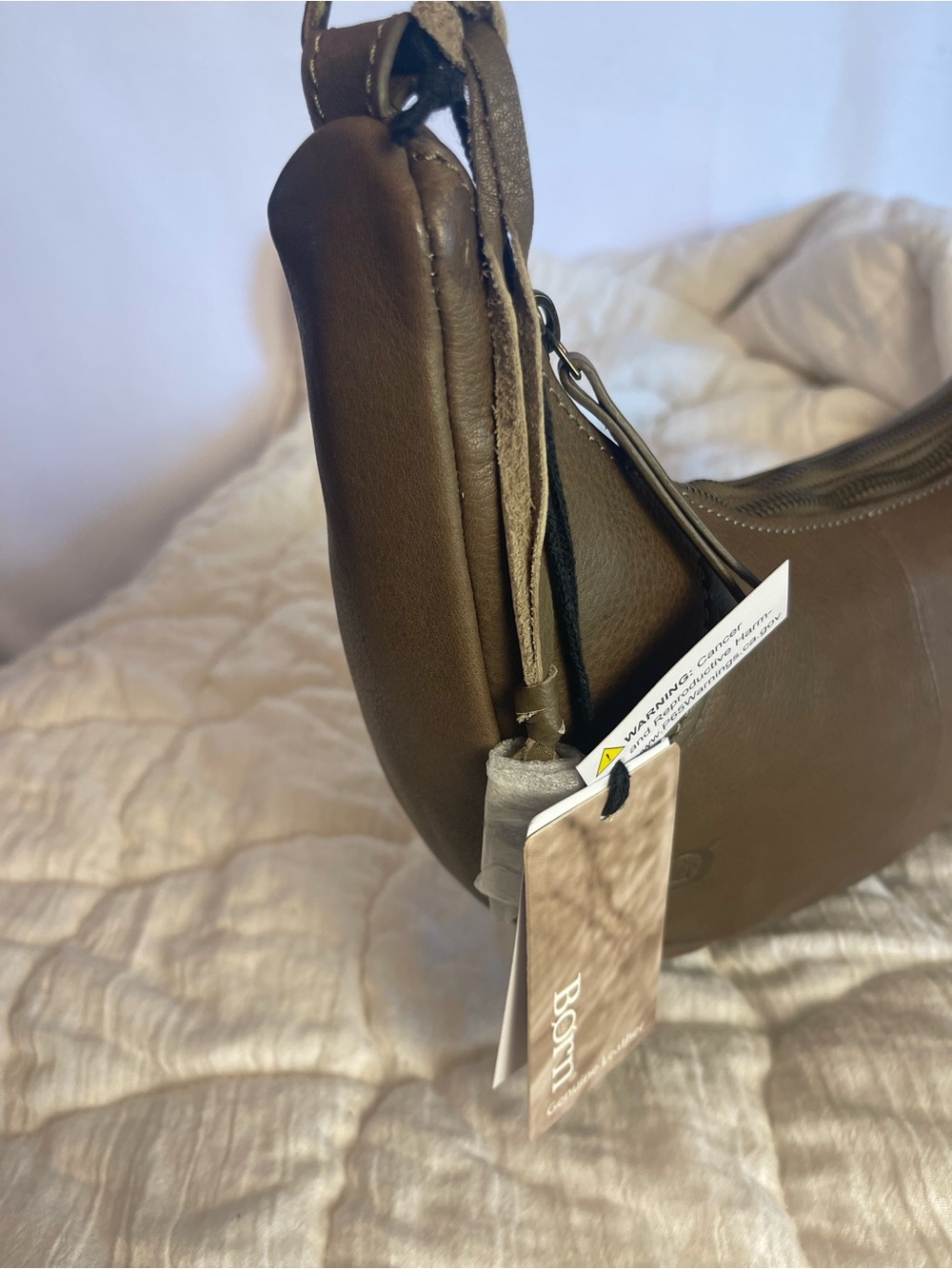 Born Olive Green Genuine Leather Crescent Shoulder Hobo Quiet Luxury Minimalist - Picture 8 of 16